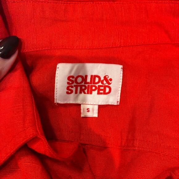 Solid & Striped Red Linen Oversized Button Down Shirt Small - Picture 3 of 7